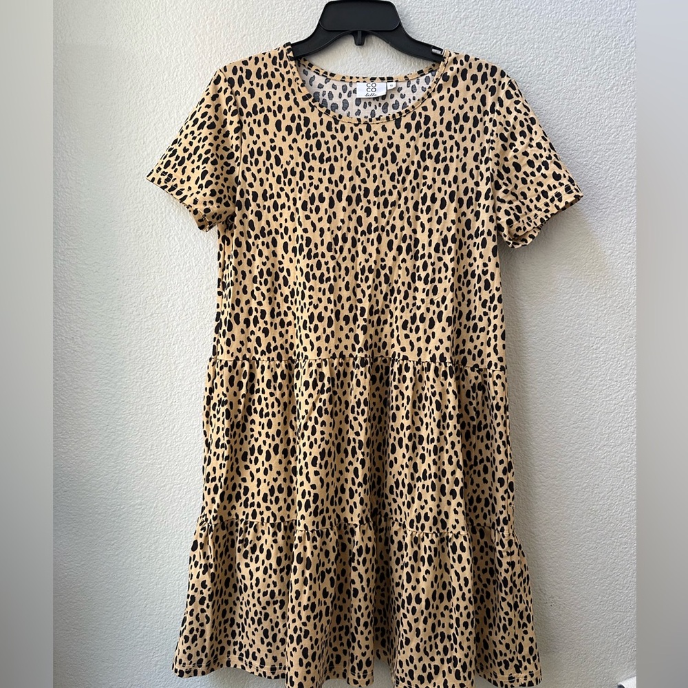 coco bella animal print cheetah print short sleeve mini dress S